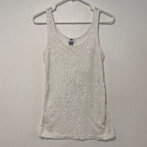 Old Navy White Sequin Tank Top | Size M | Sparkly Party Layer